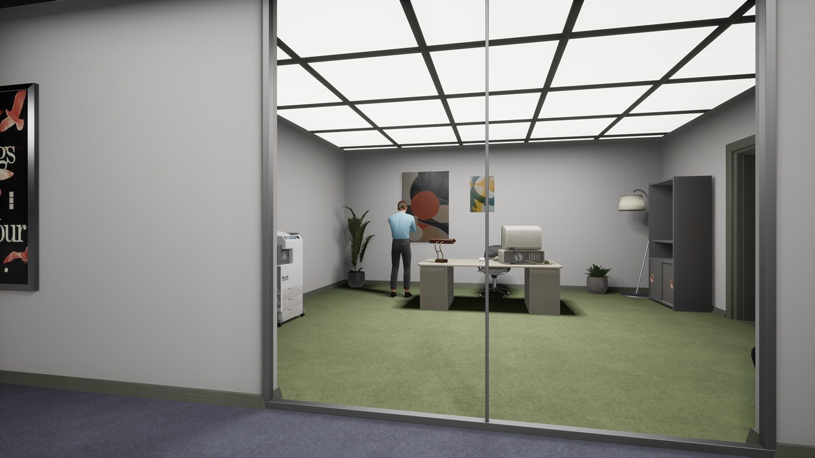 Official screenshot — a worker on the office floor